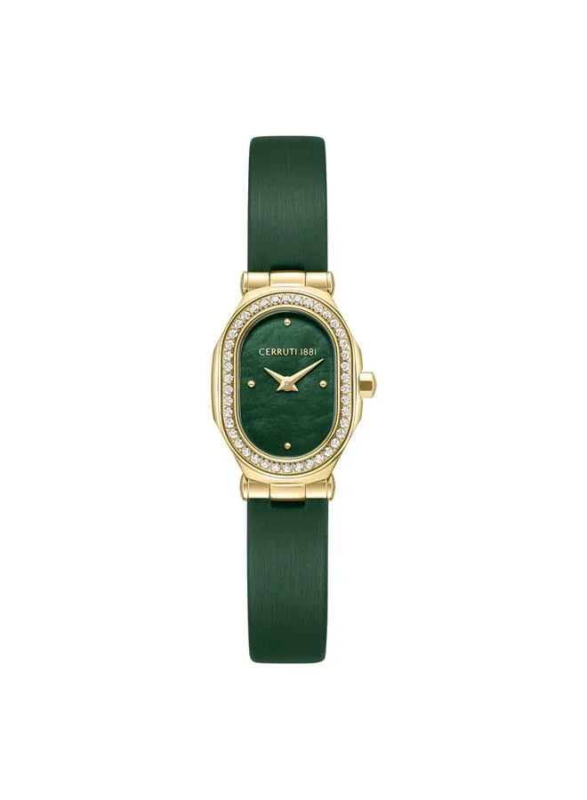 شيروتي 1881 Aosta Green Dial Genuine Leather Strap Analog Watch for Women, 19mm
